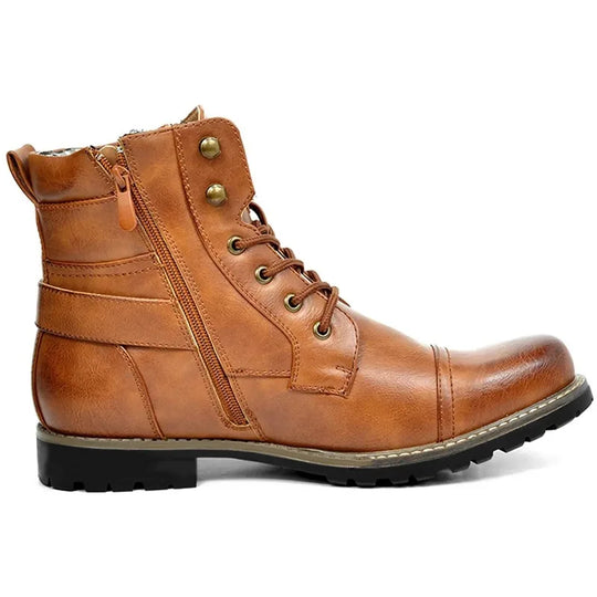 Leather Motorcycle Boots - Double Zipper Square Heel Classic Reinforced Boots