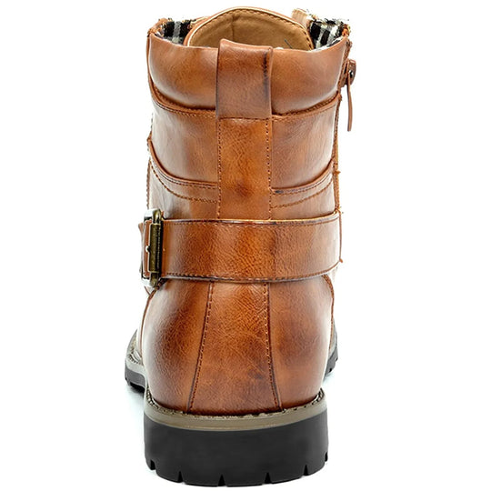 Leather Motorcycle Boots - Double Zipper Square Heel Classic Reinforced Boots