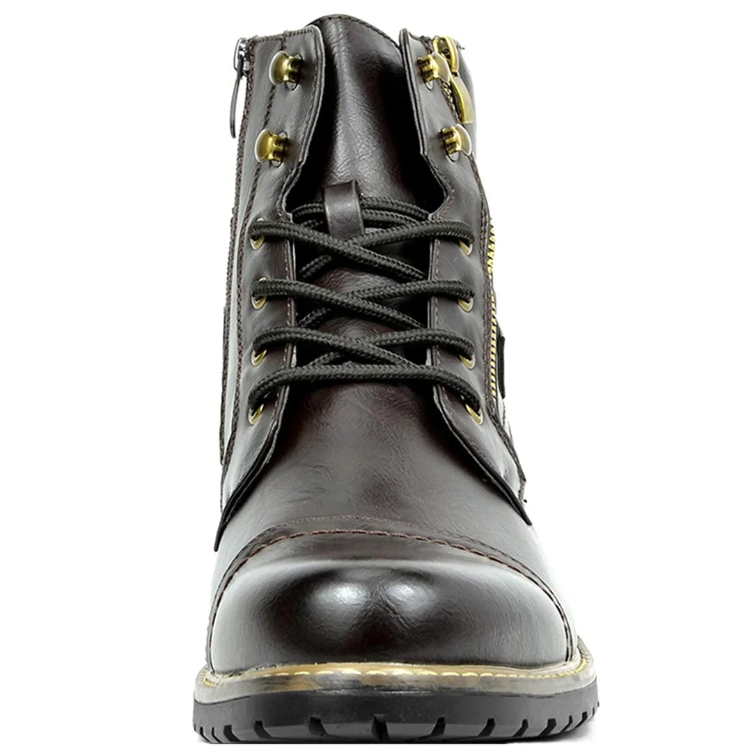 Leather Motorcycle Boots - Double Zipper Square Heel Classic Reinforced Boots