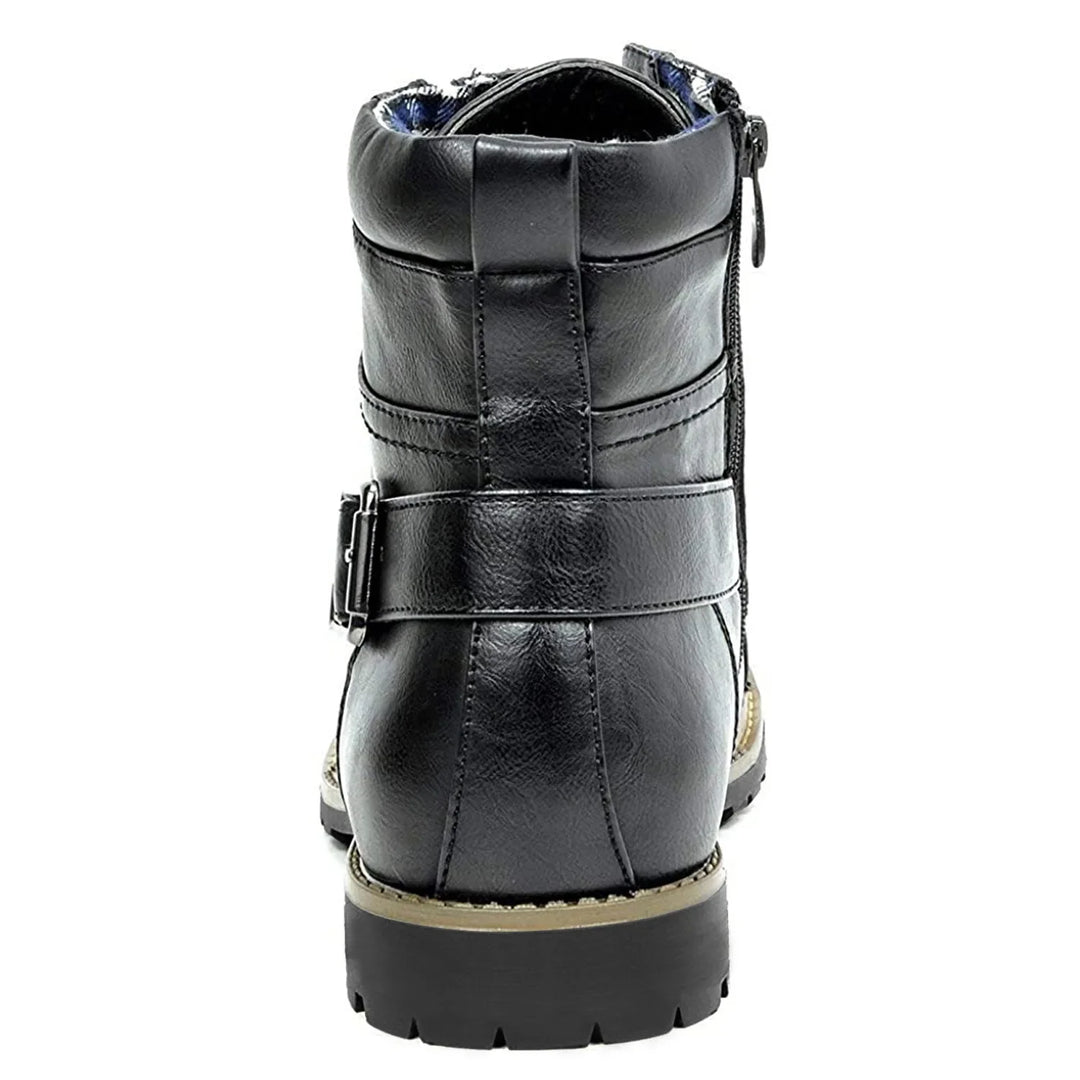 Leather Motorcycle Boots - Double Zipper Square Heel Classic Reinforced Boots