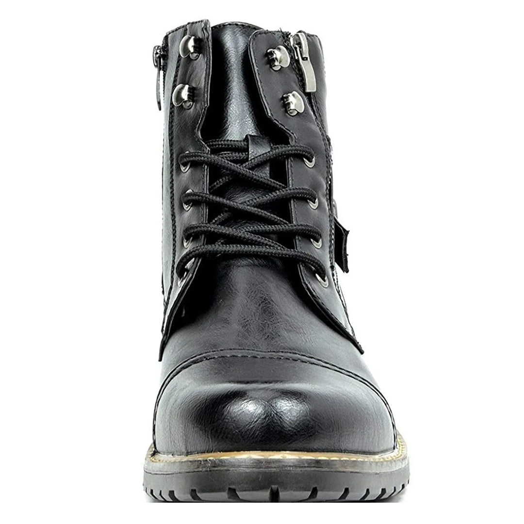 Leather Motorcycle Boots - Double Zipper Square Heel Classic Reinforced Boots