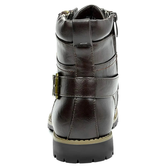 Leather Motorcycle Boots - Double Zipper Square Heel Classic Reinforced Boots